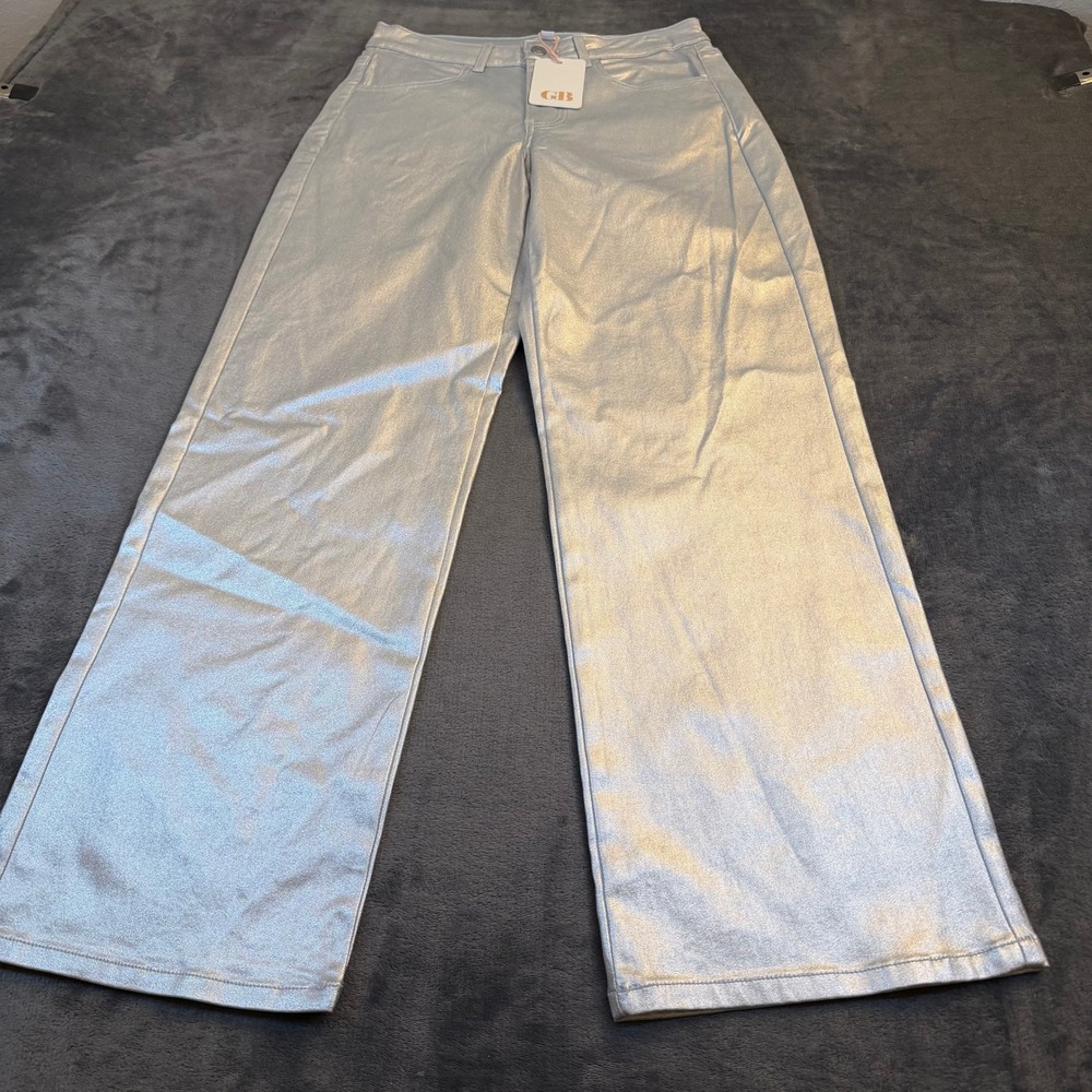 GB Metallic Wide Leg Pants Womens Size 5 Silver High Rise Party Festival NWT